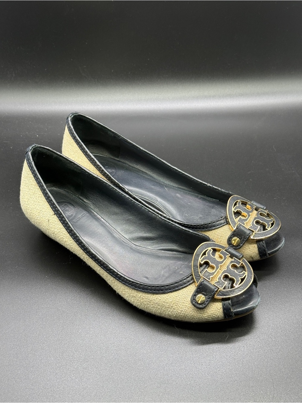 Tory Burch Amanda Flats Women's 8.5 Double T Logo Slip On Fall Office Party Wear